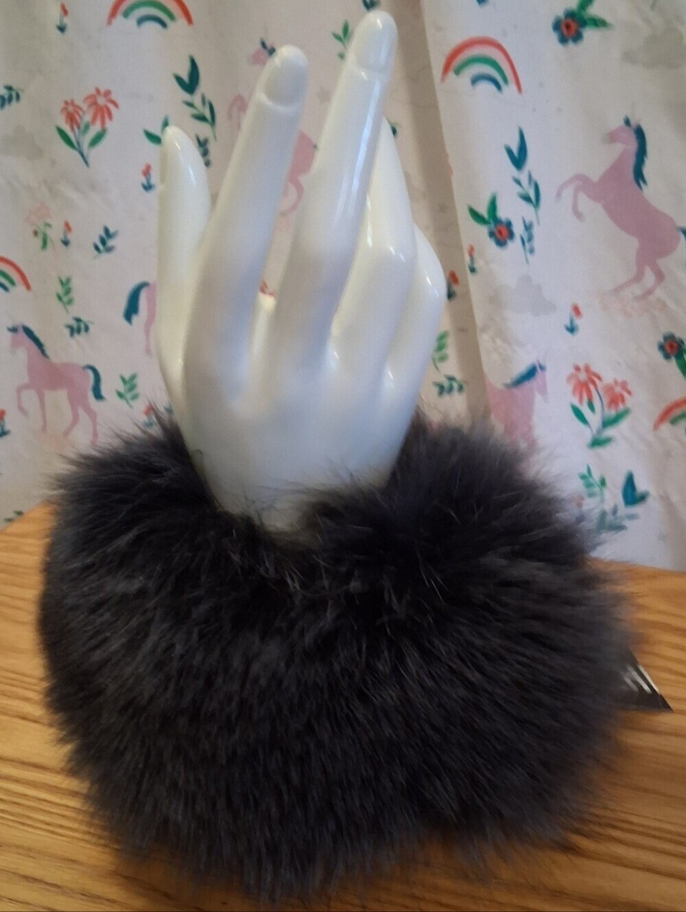 NWT Mitchies Dye Blue Fox Fur Exotic Luxury Cuff Slap Statement Accent Bracelet
